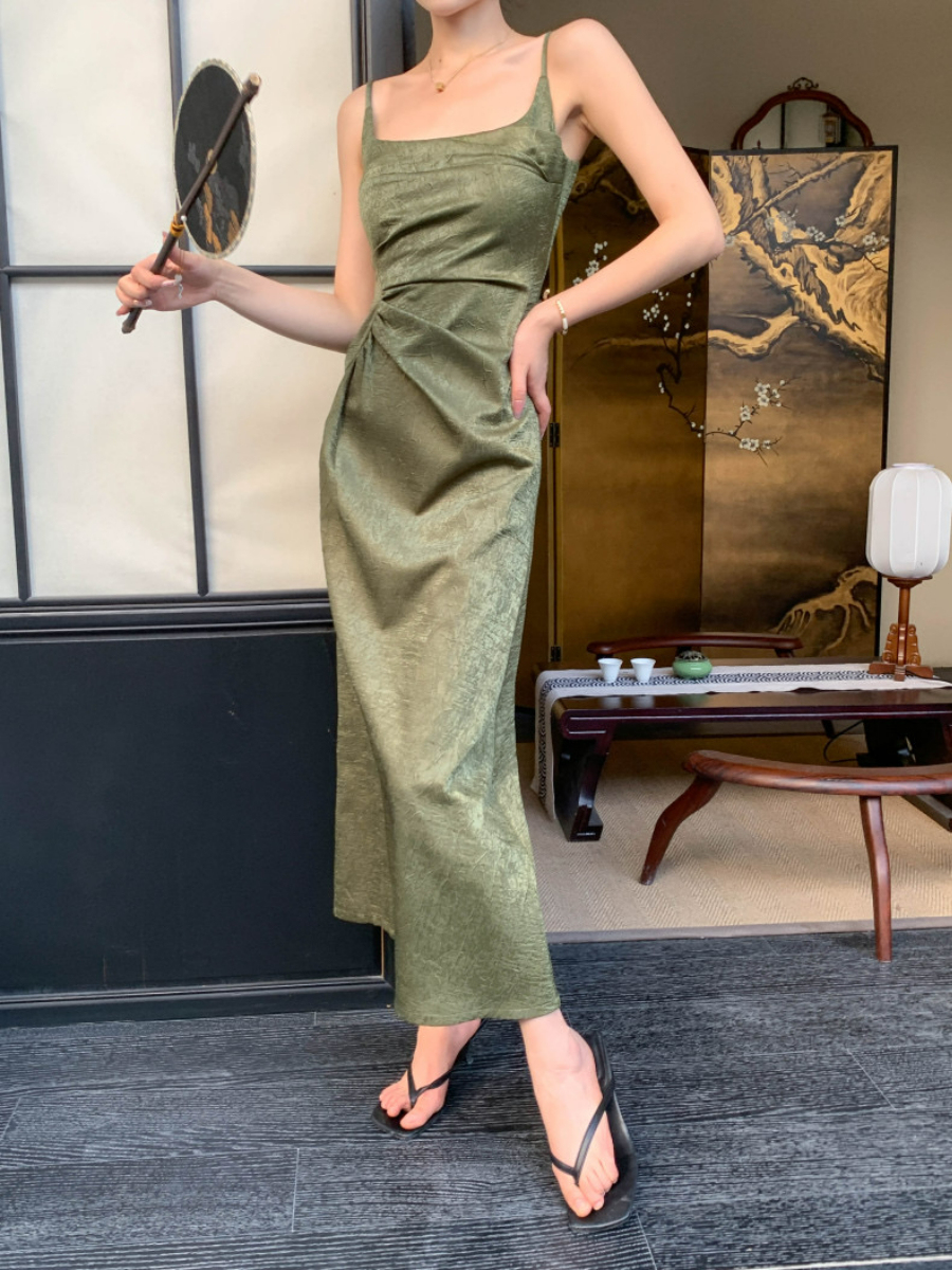 Ding Ze Square Neck Oriental Cami Dress-The Black Bow-