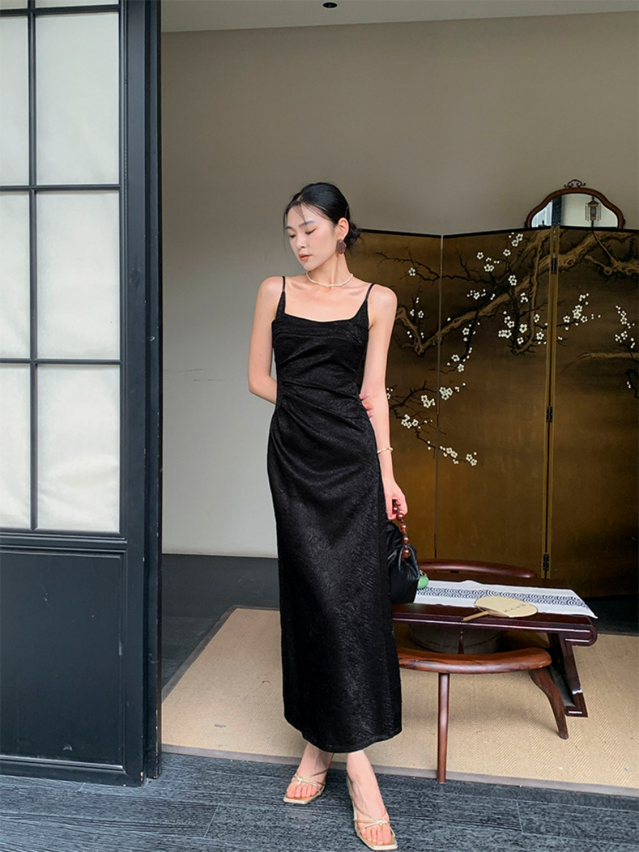 Ding Ze Square Neck Oriental Cami Dress-The Black Bow-