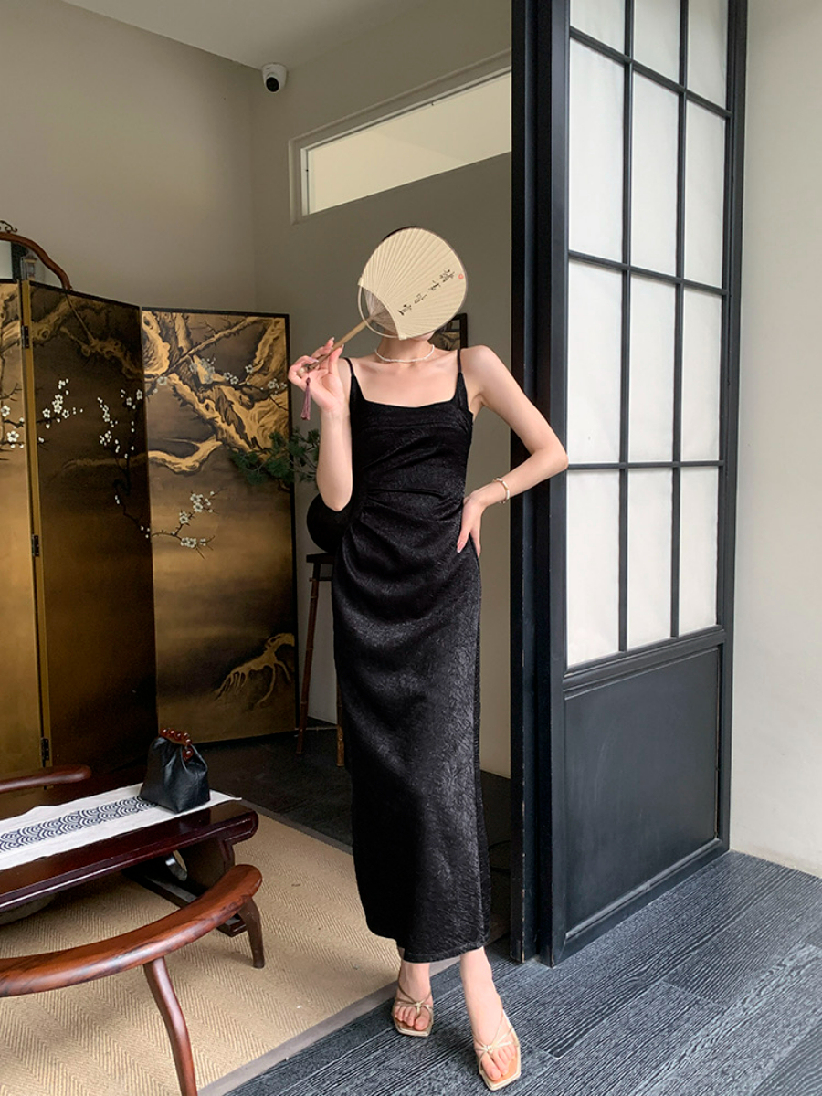 Ding Ze Square Neck Oriental Cami Dress-The Black Bow-