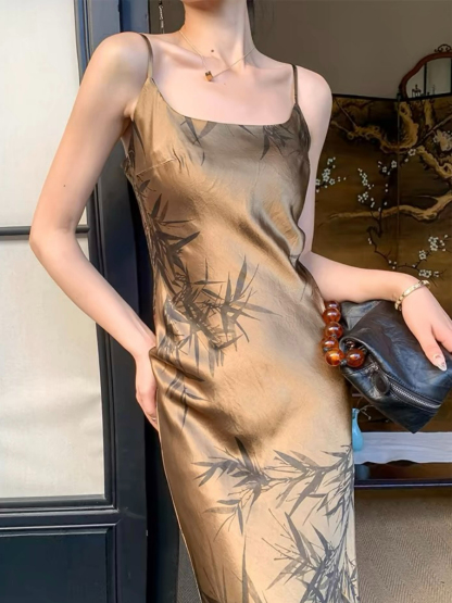 Ding Hang Oriental Bamboo Printing Cami Dress-The Black Bow-
