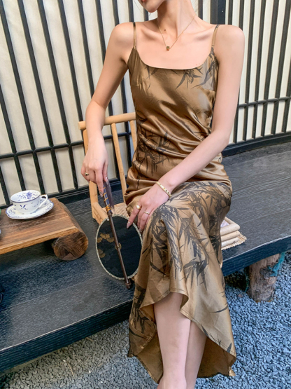 Ding Hang Oriental Bamboo Printing Cami Dress-The Black Bow-