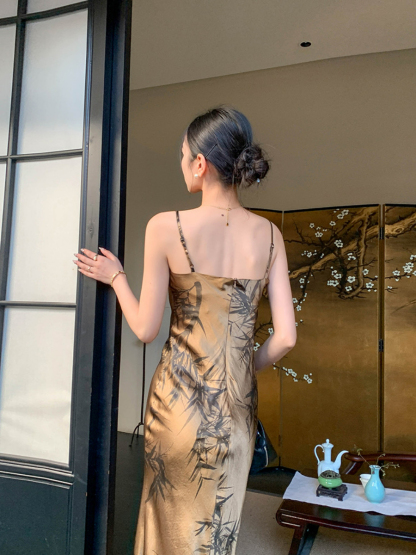 Ding Hang Oriental Bamboo Printing Cami Dress-The Black Bow-