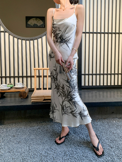 Ding Hang Oriental Bamboo Printing Cami Dress-The Black Bow-