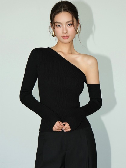 Moriah Asymmetric One Shoulder Top-The Black Bow-