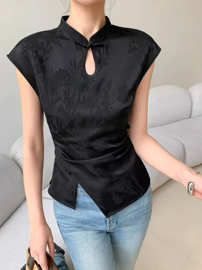 Ding Fang Cap Sleeve Oriental Top-The Black Bow-