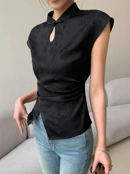 Ding Fang Cap Sleeve Oriental Top-The Black Bow-