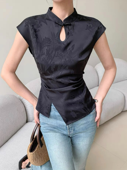 Ding Fang Cap Sleeve Oriental Top-The Black Bow-