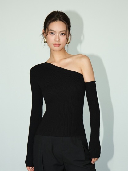 Moriah Asymmetric One Shoulder Top-The Black Bow-