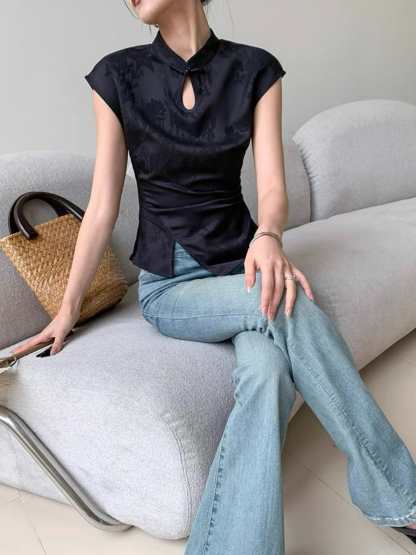 Ding Fang Cap Sleeve Oriental Top-The Black Bow-