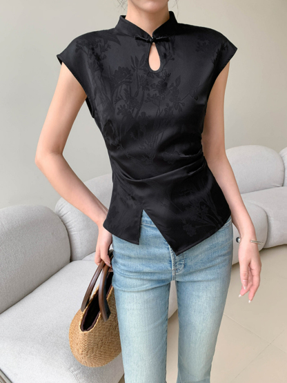 Ding Fang Cap Sleeve Oriental Top-The Black Bow-