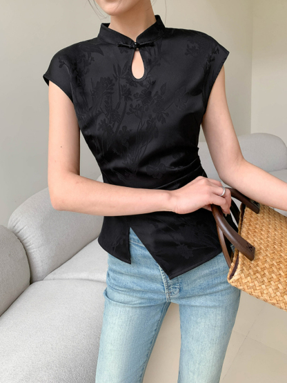 Ding Fang Cap Sleeve Oriental Top-The Black Bow-