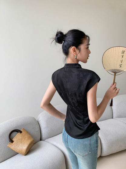Ding Fang Cap Sleeve Oriental Top-The Black Bow-