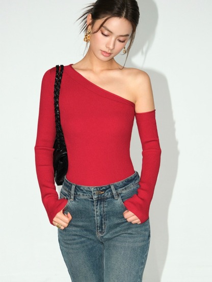 Moriah Asymmetric One Shoulder Top-The Black Bow-
