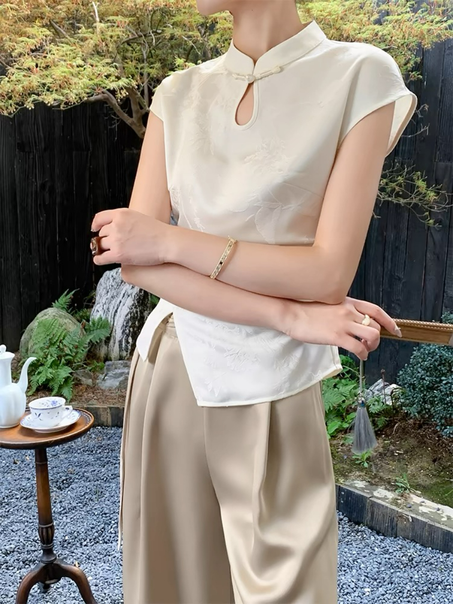 Ding Fang Cap Sleeve Oriental Top-The Black Bow-