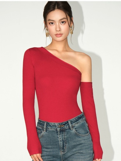 Moriah Asymmetric One Shoulder Top-The Black Bow-