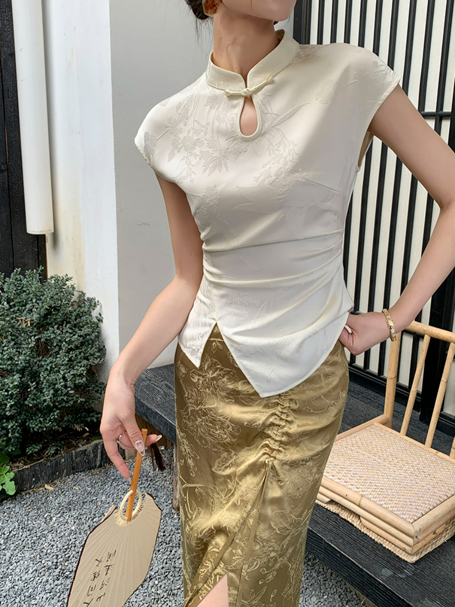Ding Fang Cap Sleeve Oriental Top-The Black Bow-