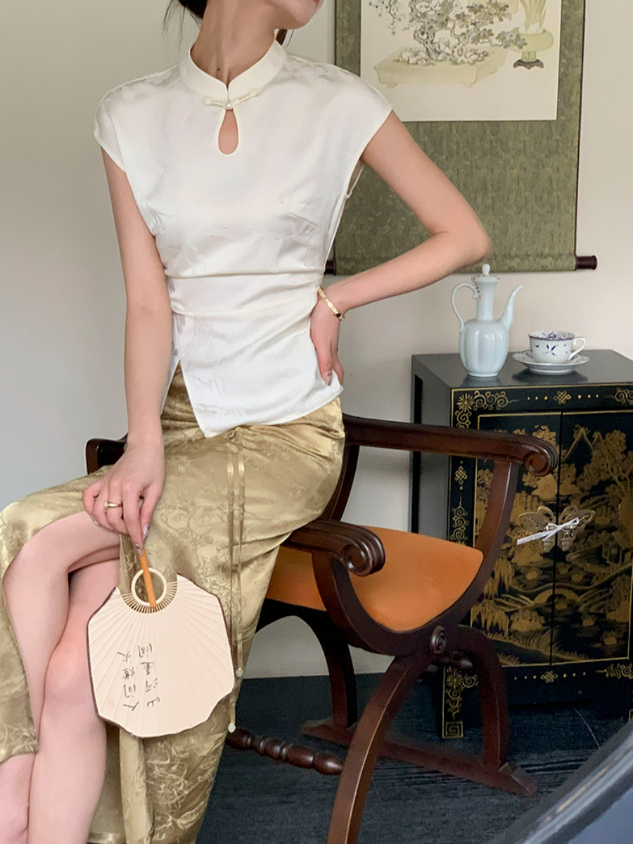 Ding Fang Cap Sleeve Oriental Top-The Black Bow-