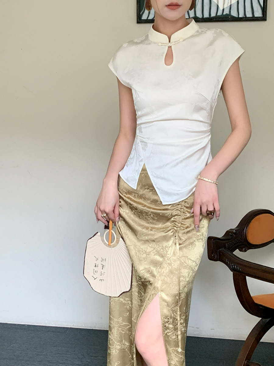 Ding Fang Cap Sleeve Oriental Top-The Black Bow-