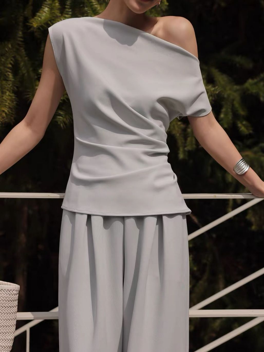 Layen One Shoulder Drape Top & Culottes (Sold seperately)