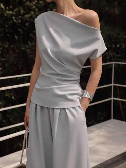 Layen One Shoulder Drape Top & Culottes (Sold seperately)