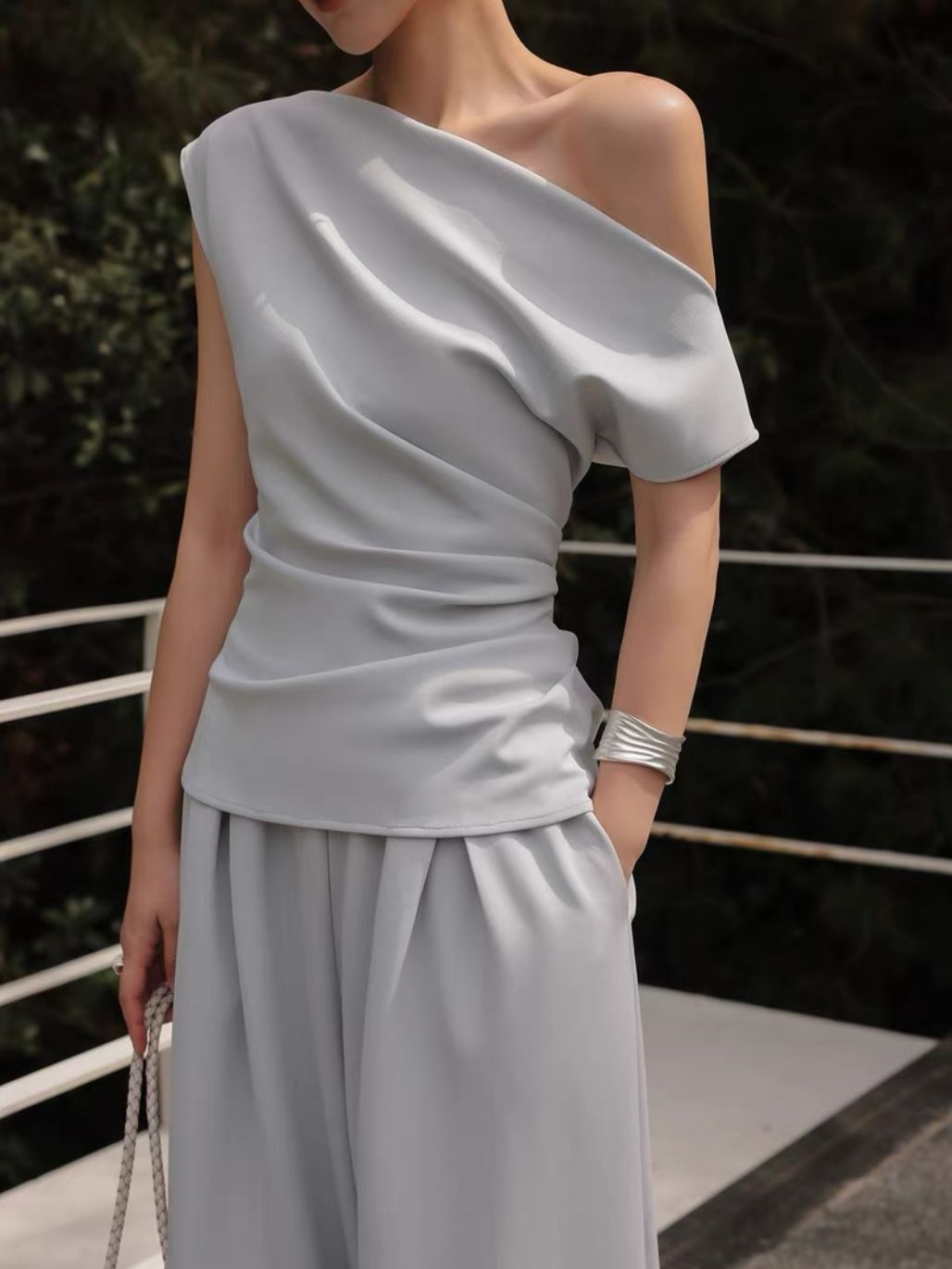 Layen One Shoulder Drape Top & Culottes (Sold seperately)