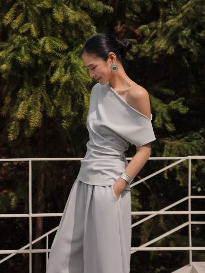 Layen One Shoulder Drape Top & Culottes (Sold seperately)