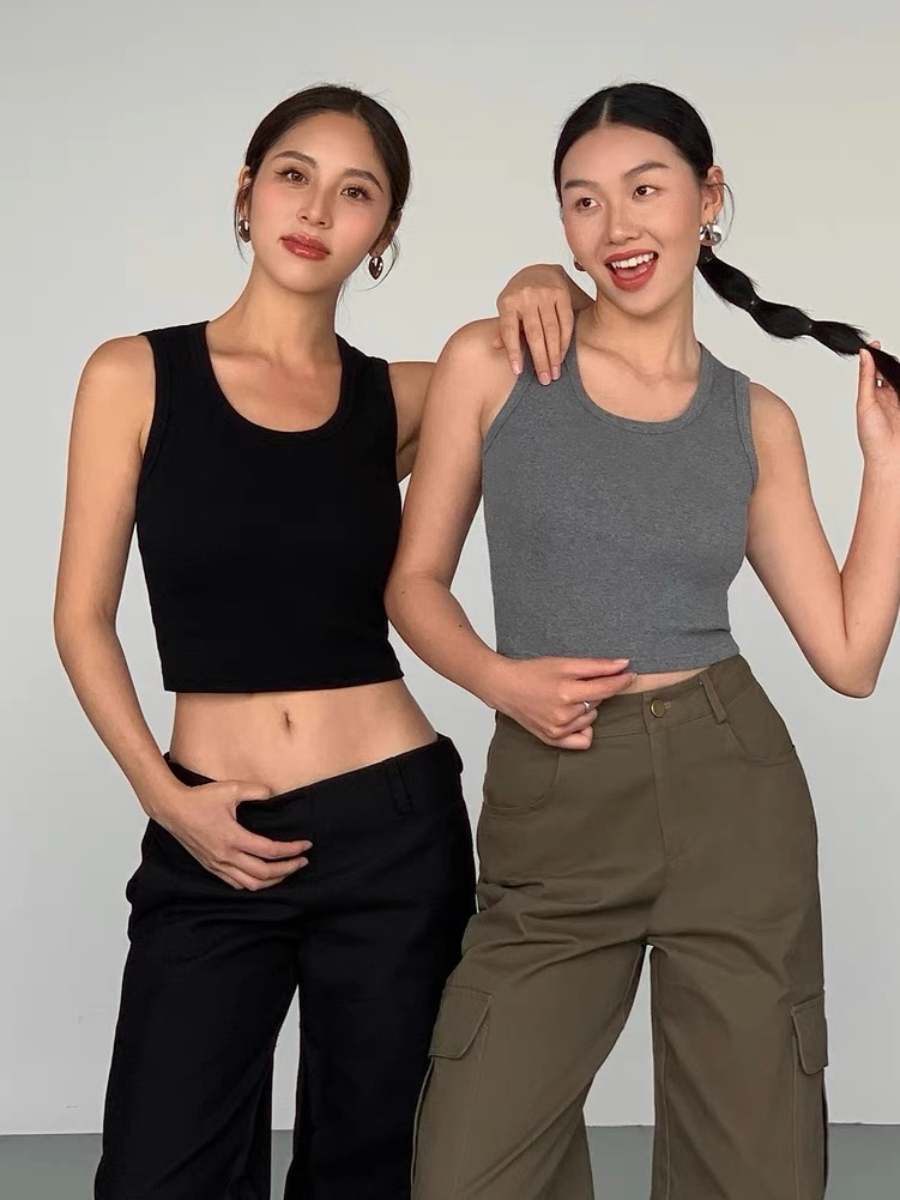 Maey U-Neck Sleeveless Summer Crop Top (Discounted-S, M, L size)-The Black Bow-