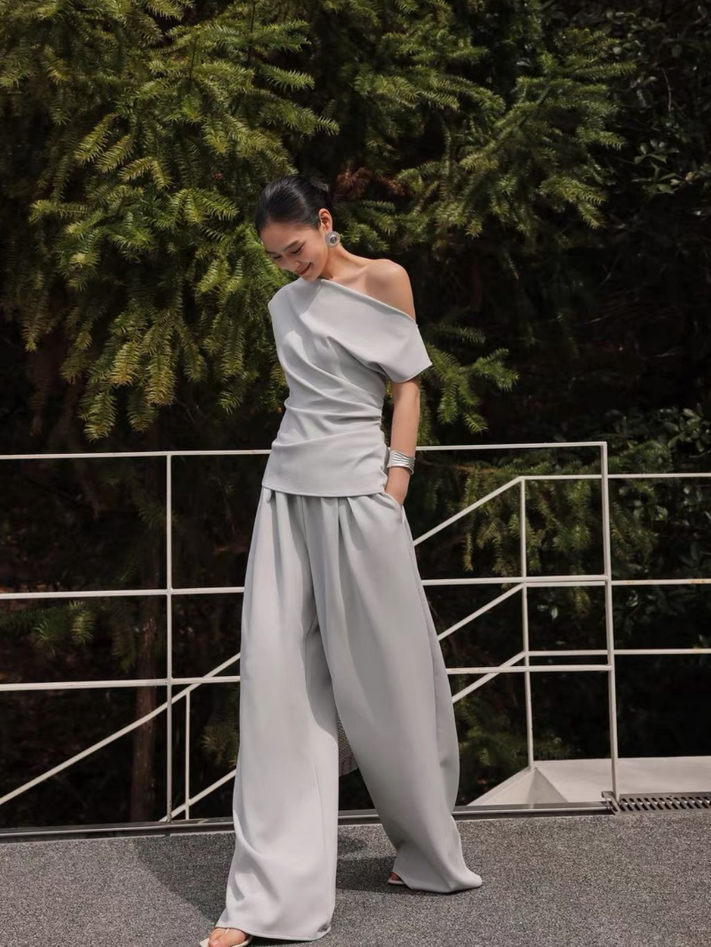 Layen One Shoulder Drape Top & Culottes (Sold seperately)