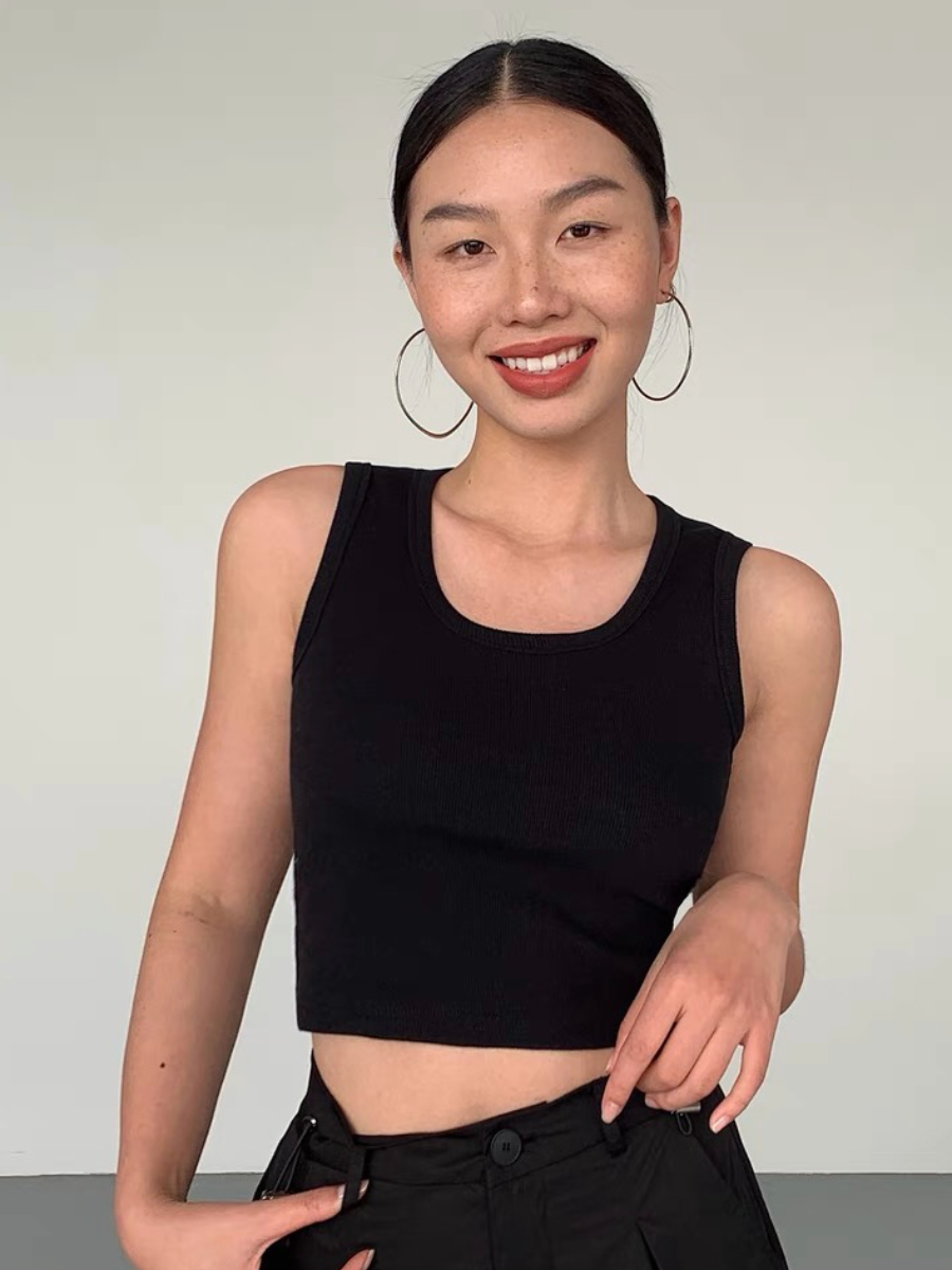 Maey U-Neck Sleeveless Summer Crop Top (Discounted-S, M, L size)-The Black Bow-