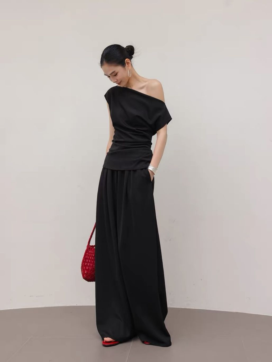 Layen One Shoulder Drape Top & Culottes (Sold seperately)