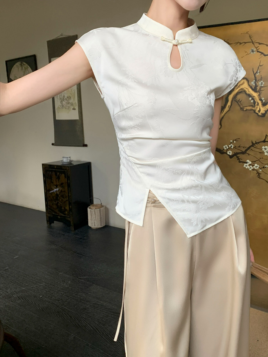 Ding Fang Cap Sleeve Oriental Top-The Black Bow-