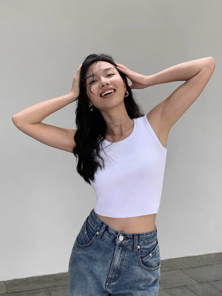 Maey U-Neck Sleeveless Summer Crop Top (Discounted-S, M, L size)-The Black Bow-