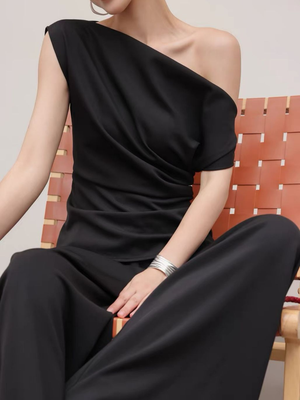 Layen One Shoulder Drape Top & Culottes (Sold seperately)