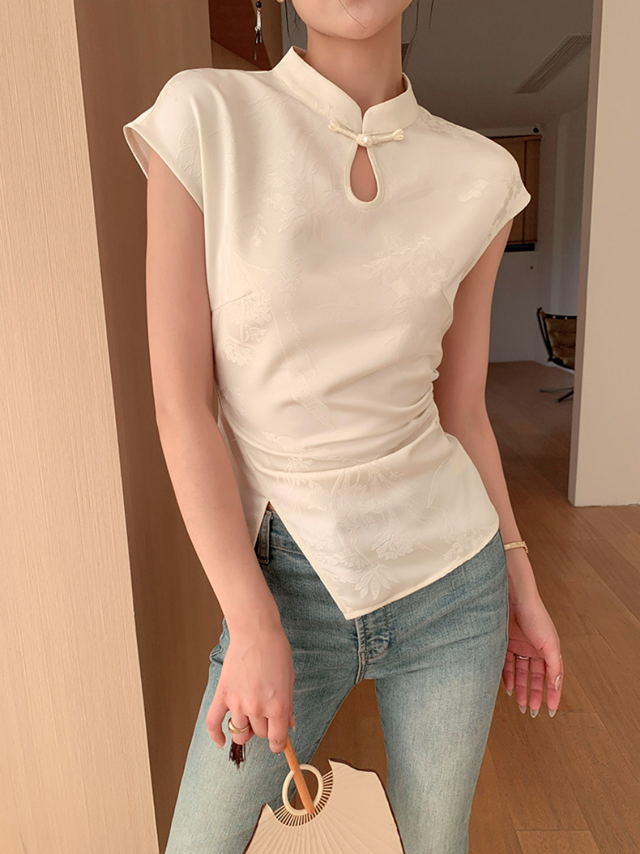 Ding Fang Cap Sleeve Oriental Top-The Black Bow-