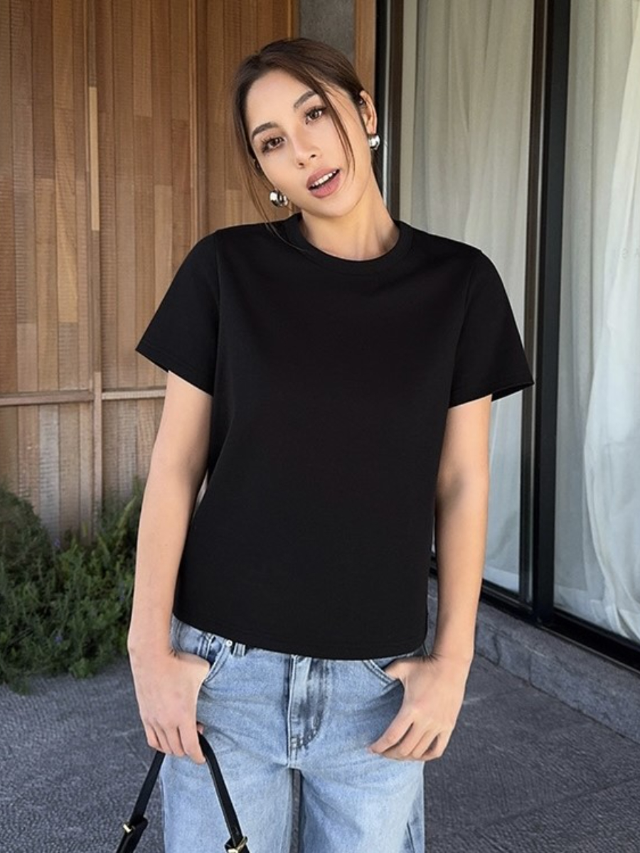 Millie Classic Crew Neck Basic Tee (Discounted-S, M, L size)-The Black Bow-