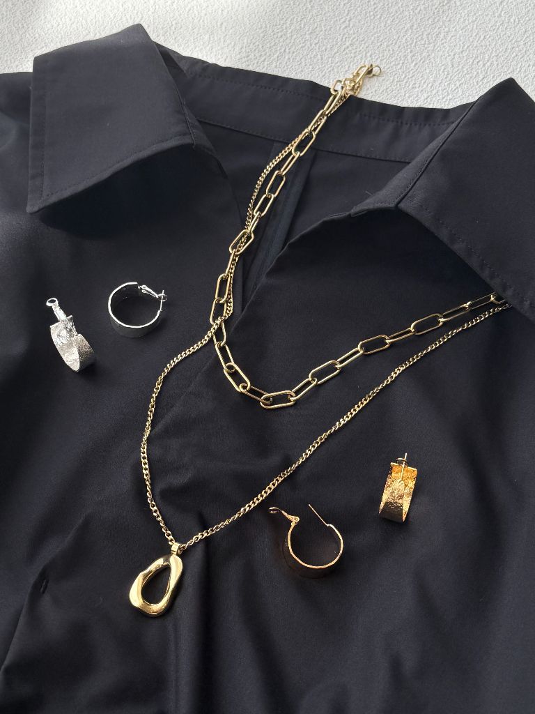 Bede Double Layer Chain Necklace with Hoop Pendant