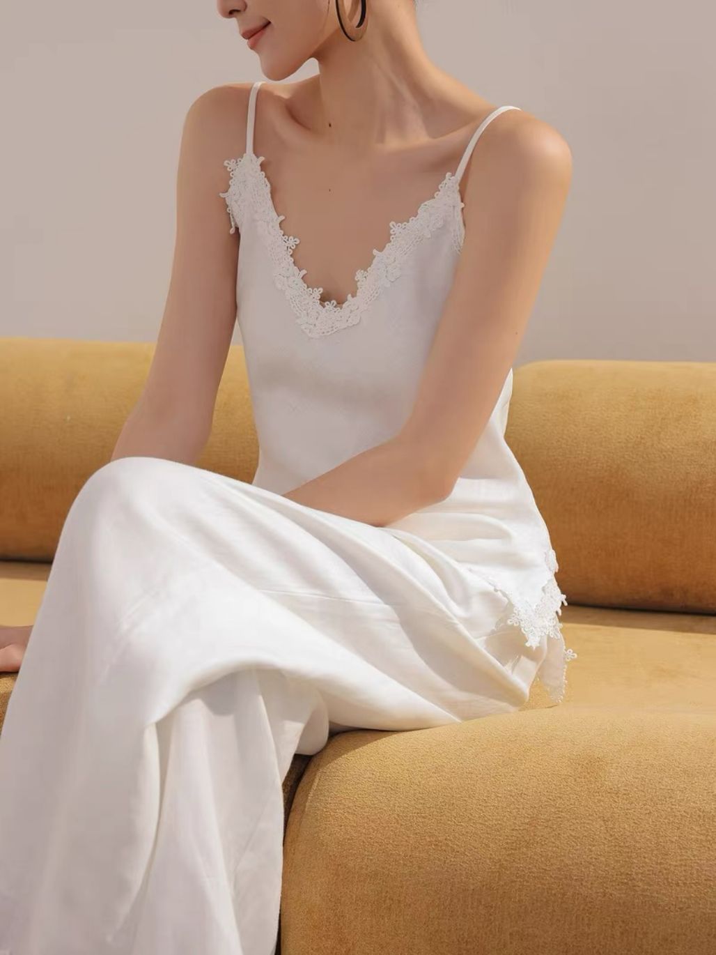 Louie Relaxed Luxry Linen Lacey Trim Top & Pants (Sold Seperately)