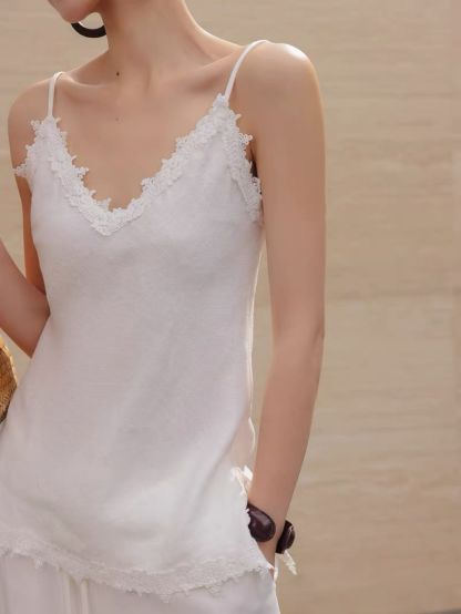Louie Relaxed Luxry Linen Lacey Trim Top & Pants (Sold Seperately)