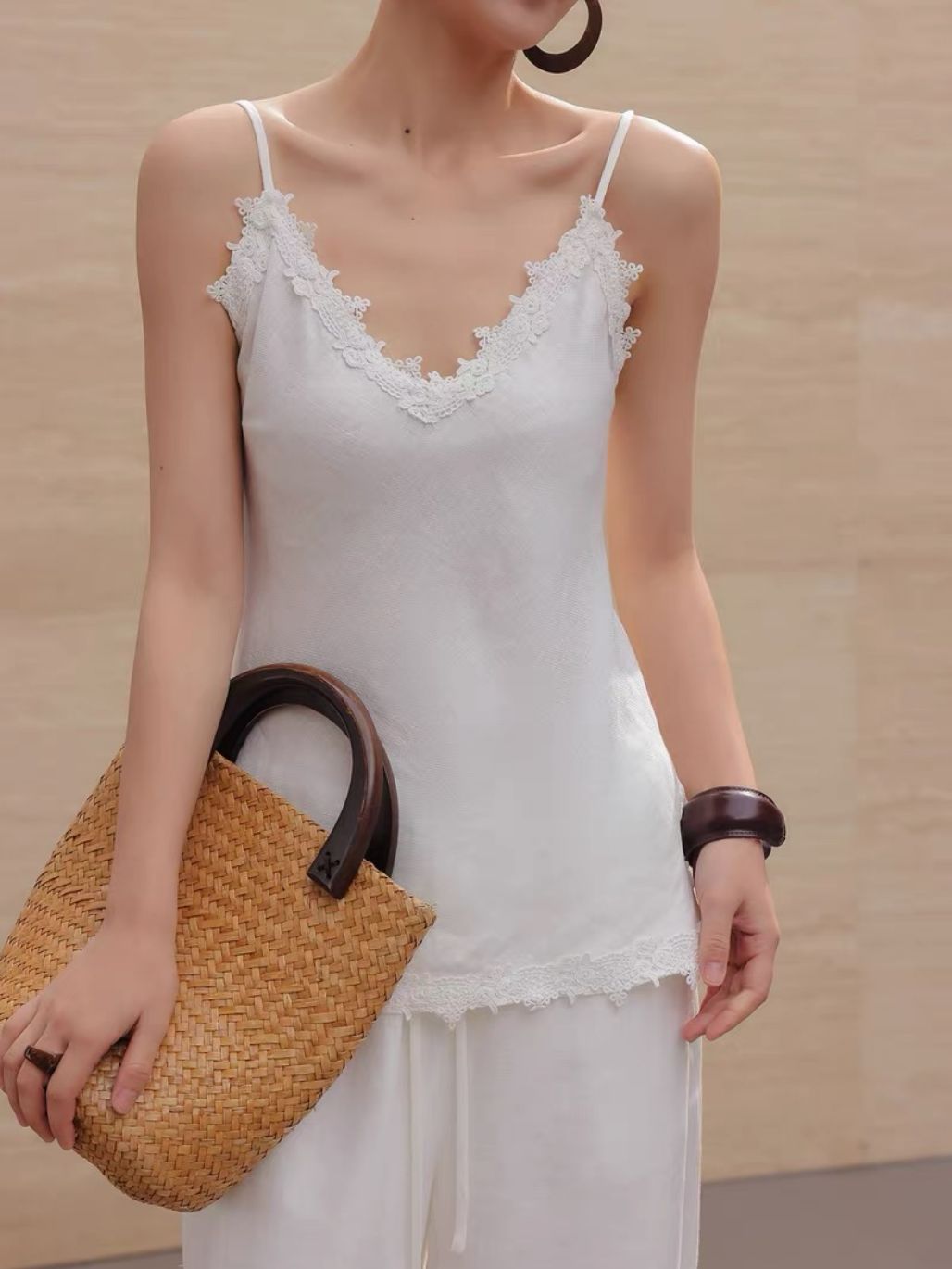 Louie Relaxed Luxry Linen Lacey Trim Top & Pants (Sold Seperately)