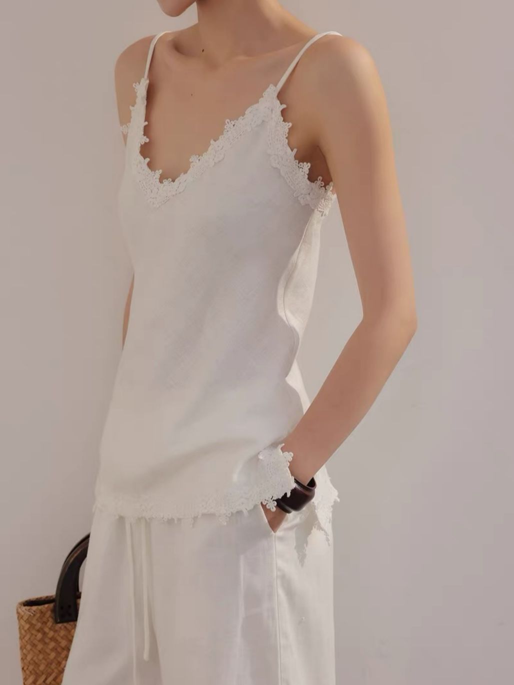 Louie Relaxed Luxry Linen Lacey Trim Top & Pants (Sold Seperately)