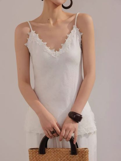 Louie Relaxed Luxry Linen Lacey Trim Top & Pants (Sold Seperately)