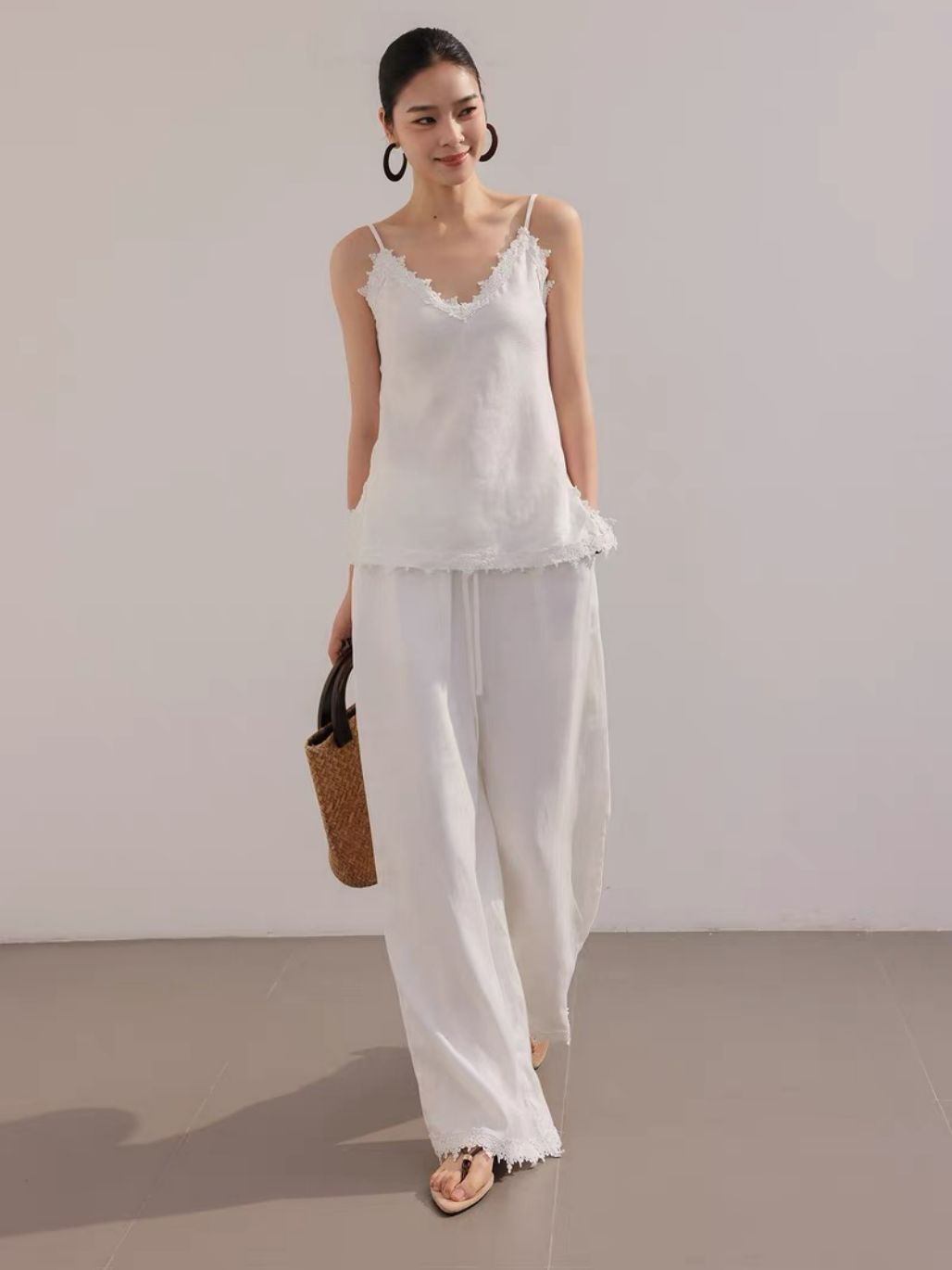 Louie Relaxed Luxry Linen Lacey Trim Top & Pants (Sold Seperately)