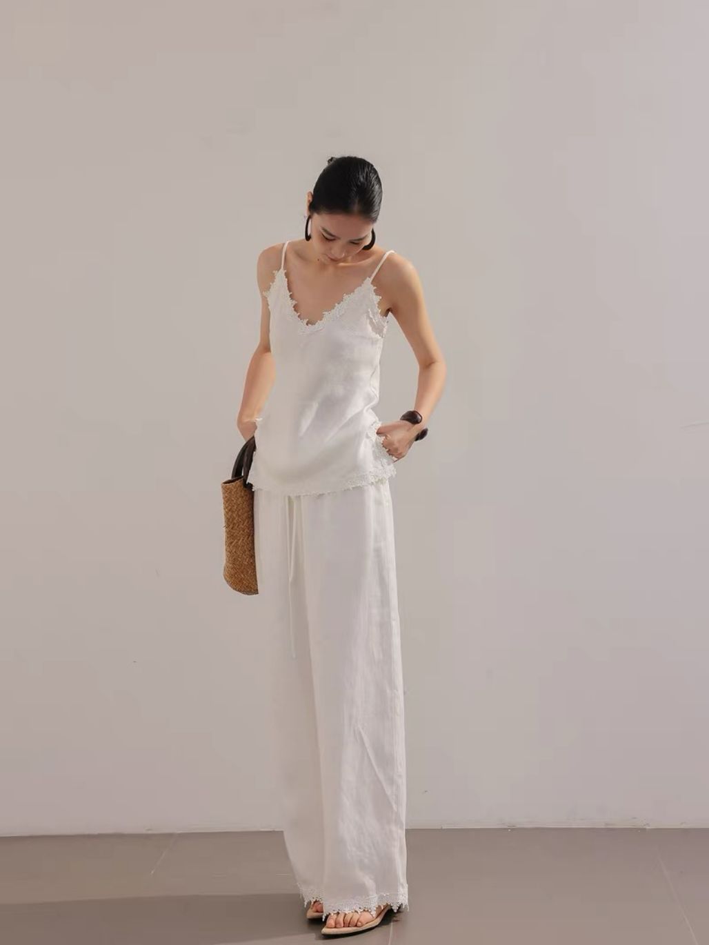 Louie Relaxed Luxry Linen Lacey Trim Top & Pants (Sold Seperately)