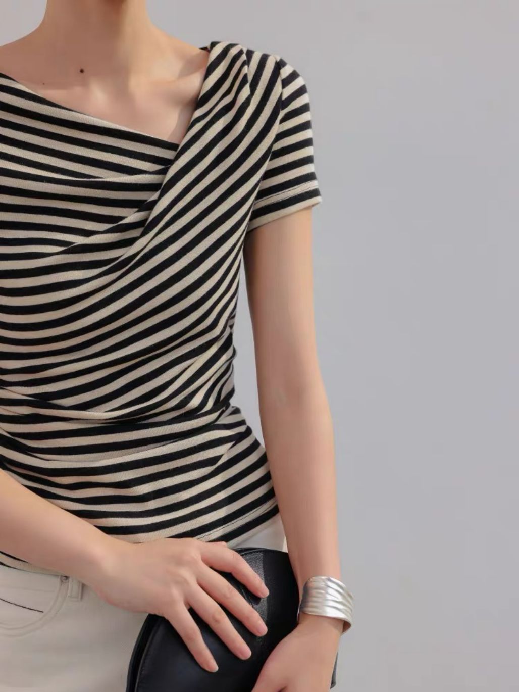Lyle Asymmetrc Neckline Stripe Top