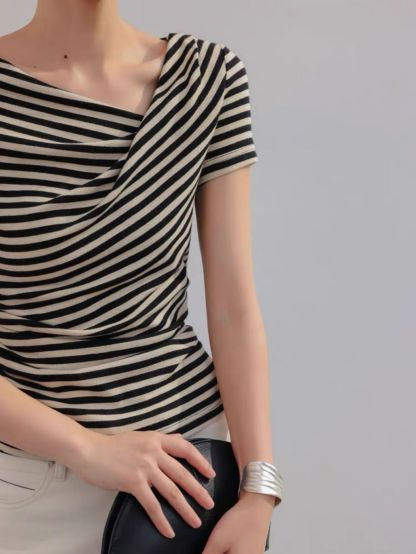 Lyle Asymmetrc Neckline Stripe Top