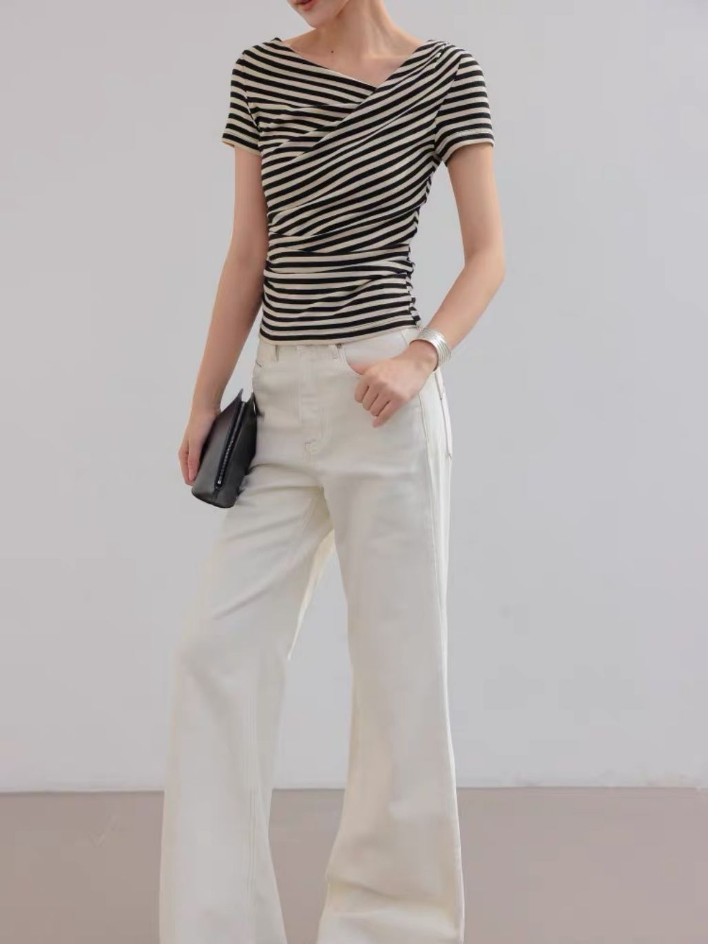 Lyle Asymmetrc Neckline Stripe Top