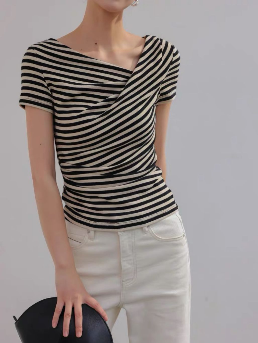 Lyle Asymmetrc Neckline Stripe Top