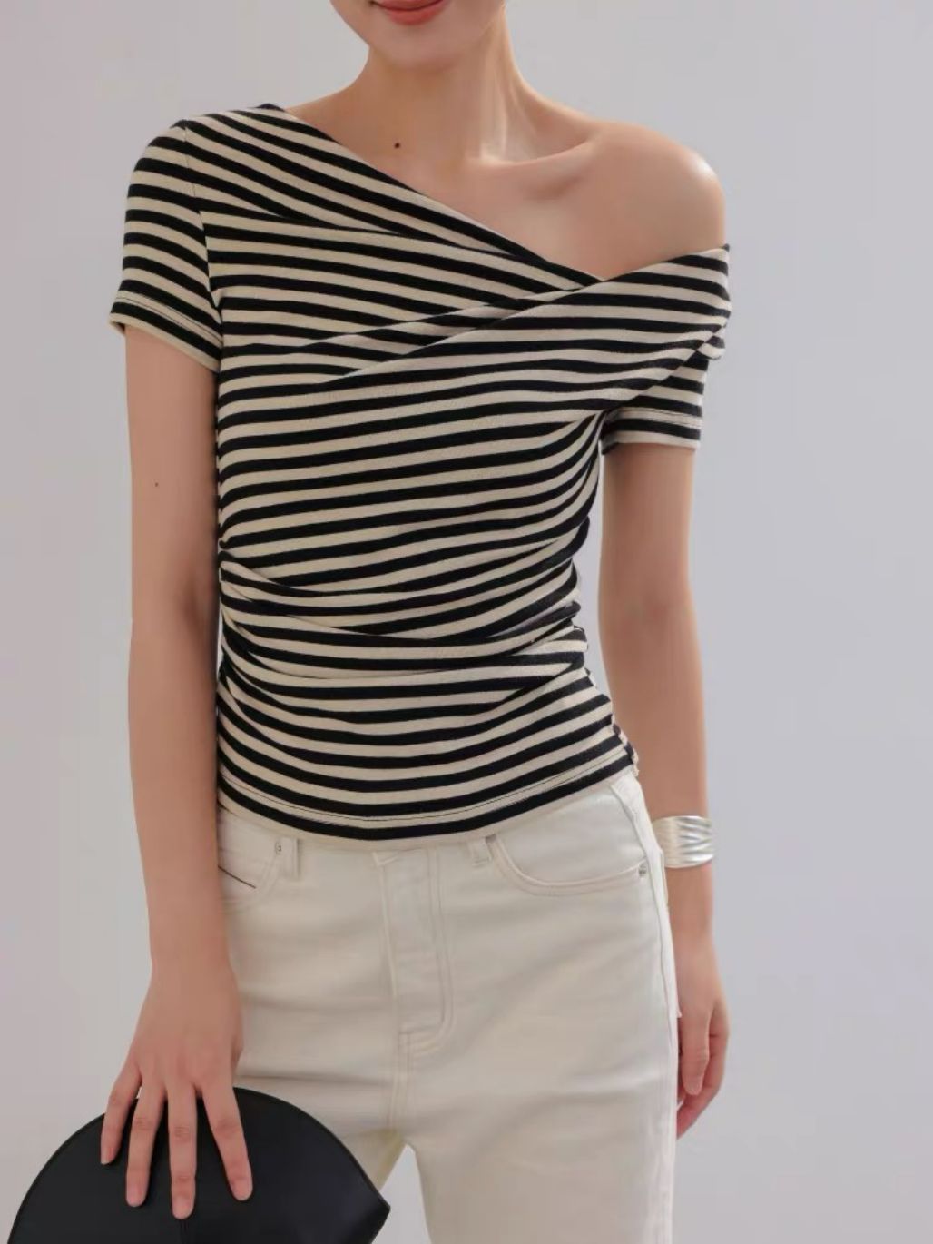Lyle Asymmetrc Neckline Stripe Top