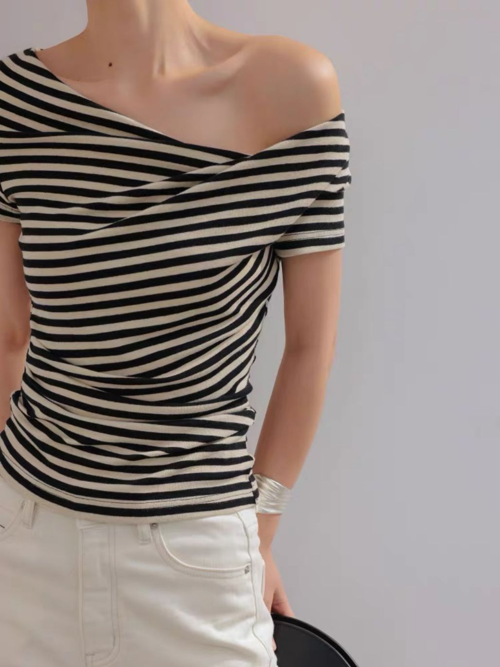 Lyle Asymmetrc Neckline Stripe Top