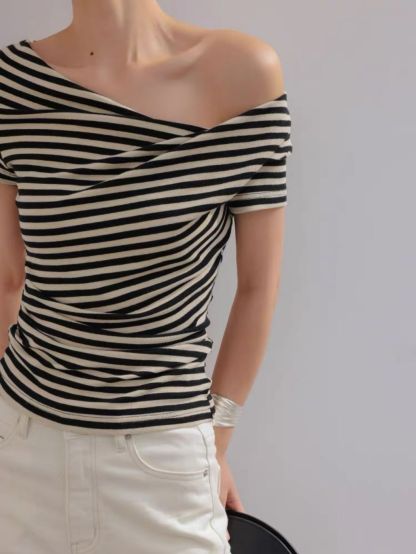 Lyle Asymmetrc Neckline Stripe Top